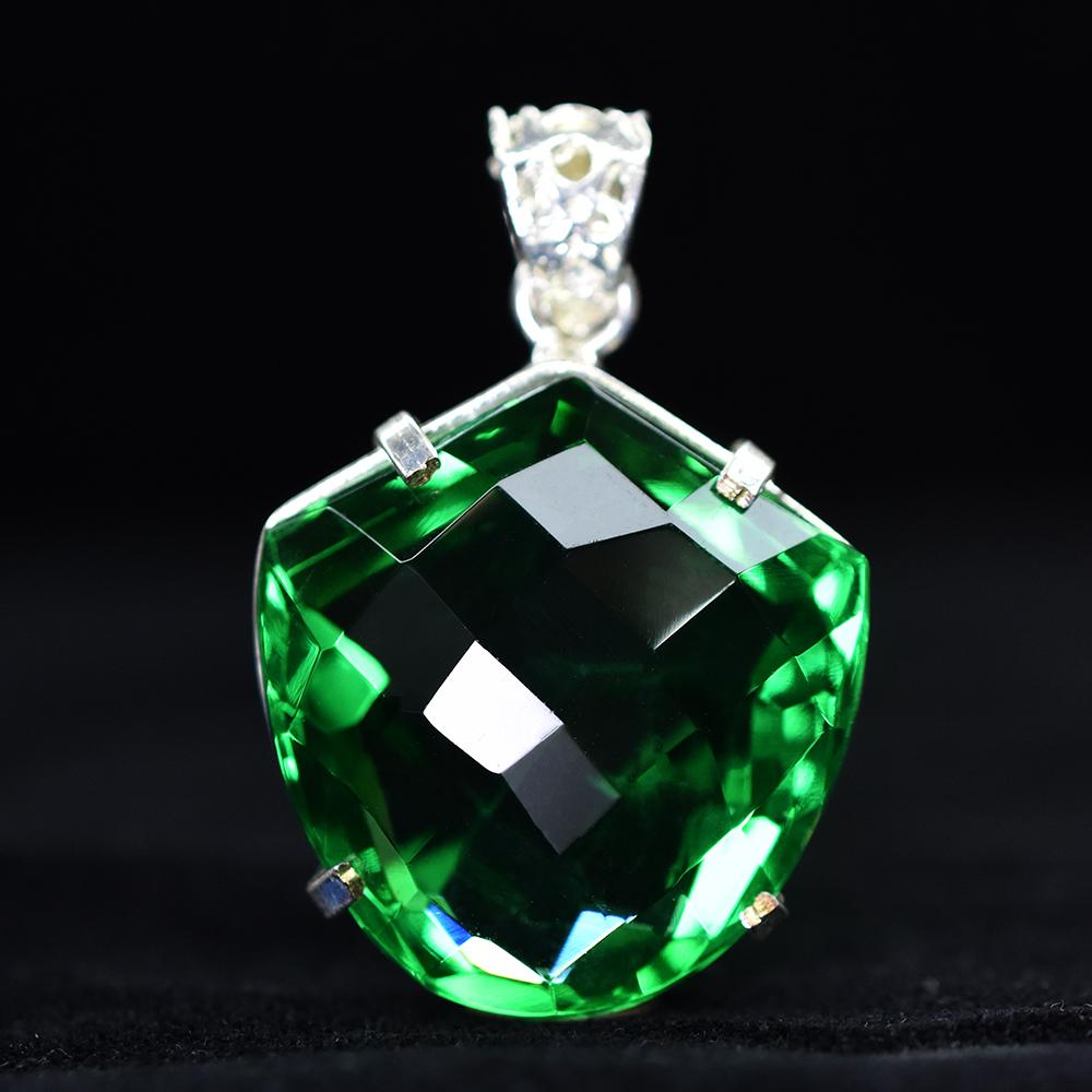 Top Qualität 80 Karat Natürlicher Grüner Topas Ausgefallen Zertifiziert 925 Silber Stein Anhänger MY.PD-97-NS