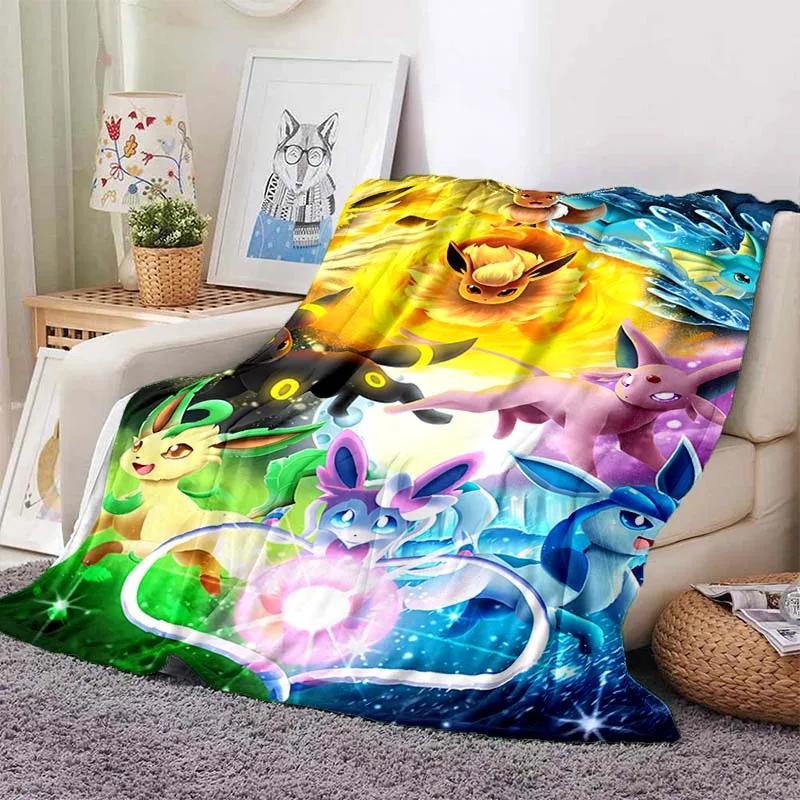 Cartoon Warme Weiche Pokémon Evoli Decke Flauschige Sofa karierte Plüsch Tagesdecke Winter Vier Jahreszeiten Überwurfdecke für Sofa Bett