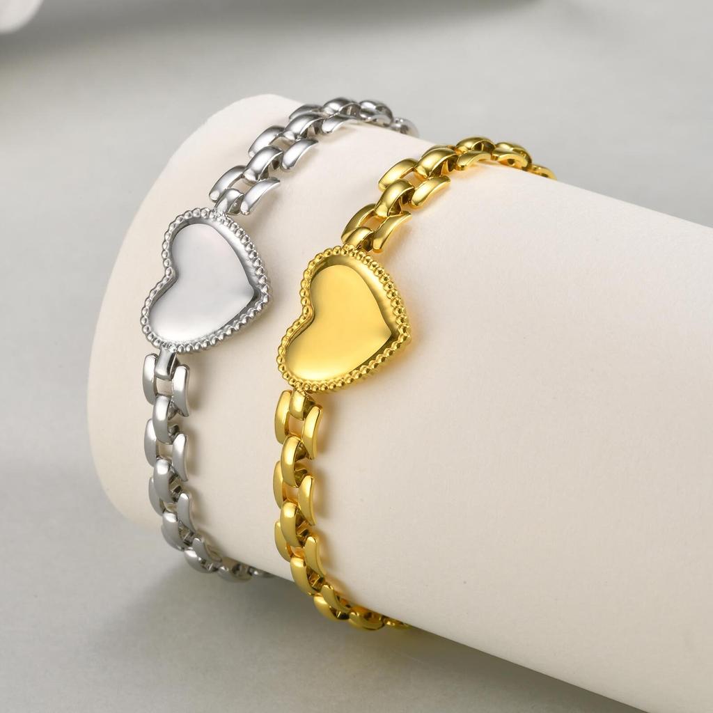 Stainless Steel Love Heart Bracelet for Women, Simple Anniversary Jewelry Gifts