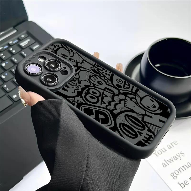 Black Graffiti Phone Case For Xiaomi 14T Pro 13 12 11 Lite 5G 14 13T 12T Poco F6 F5 X6 X5 X3 M6 Pro 4G Silicone Shockproof Cover