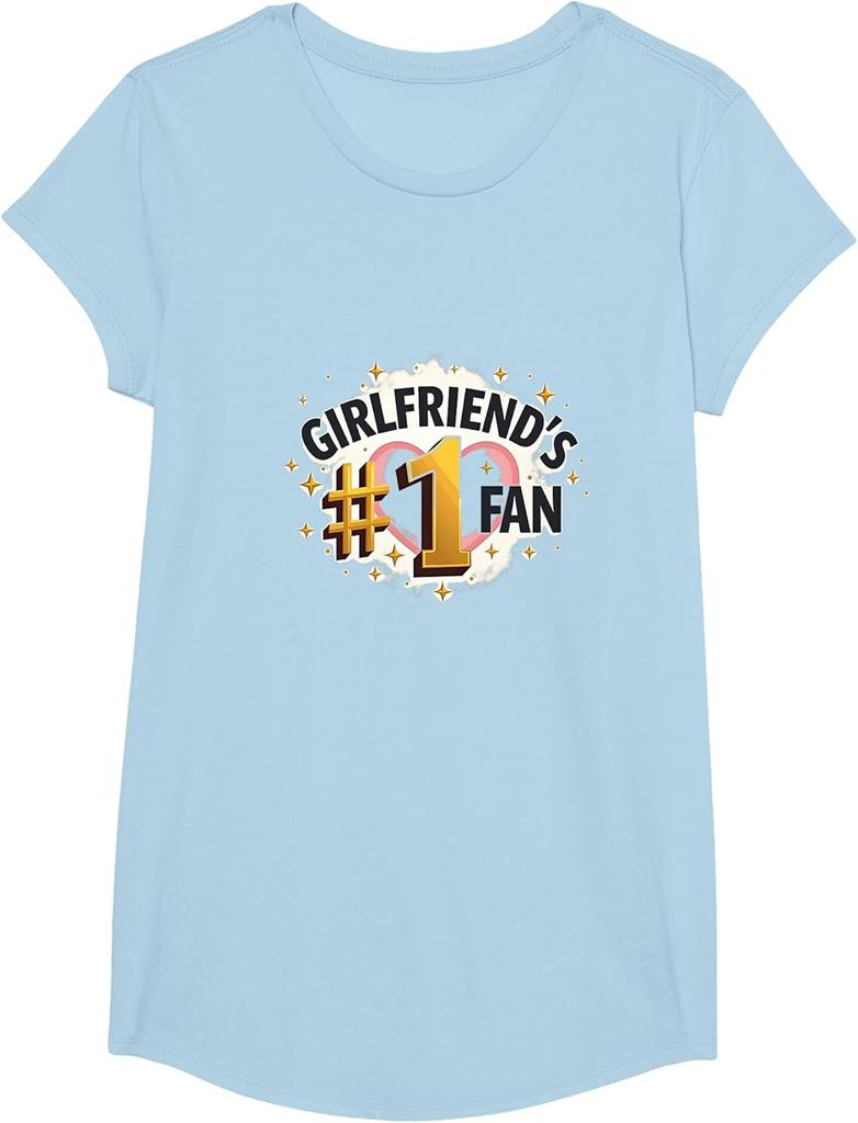 Girlfriend's Number One Fan Graphic Print Cotton Crew Neck T-Shirt Daily Wear for Boyfriend Holiday Wearing