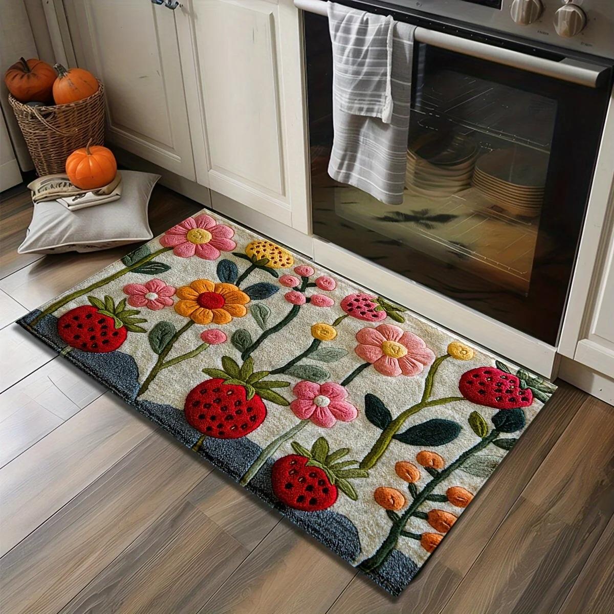Blumen Fußmatte Teppich Für Schlafzimmer Wohnzimmer Garten Teppich Kamin Bodenmatte Küchenteppich Rutschfest Badezimmermatte Heimdeko 30X50cm