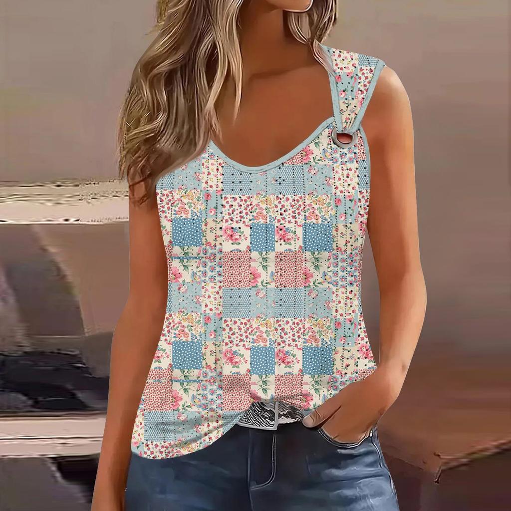 Women's Girl Tank Top Casual Vest Tops For Women Cute Knit Vest Top Gradient Floral Print Loose Fit Sleeveless Tops Flowy Eyelet