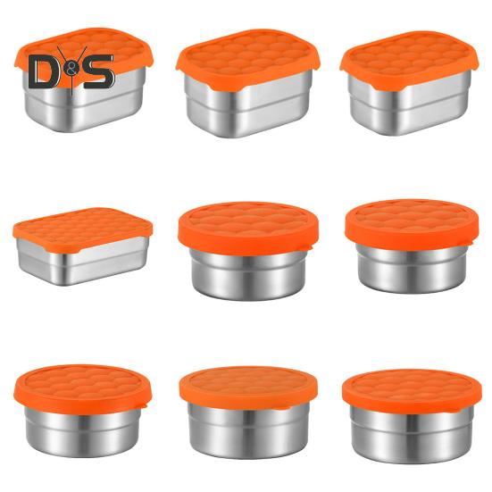 Snackbehälter aus Edelstahl für Kinder, auslaufsicherer Lebensmittelbehälter für Kleinkinder mit Silikondeckel, stapelbare Lunchbox aus Metall für Schule und Kindertagesstätte