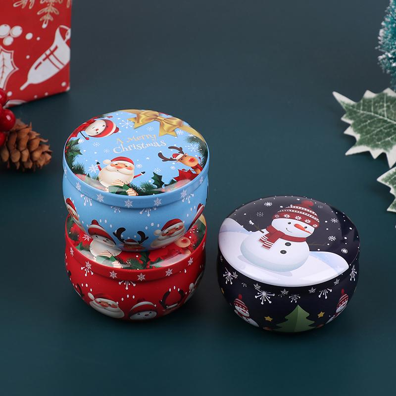 1Pcs Christmas Metal Tin Jars Coffee Tea Spice Candy Jewelry Storage Case Candle Making Containers Decorations Boxes