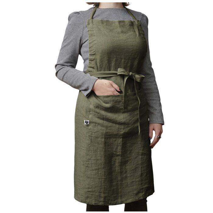 Tablier Ajustable En Lin - SOLINE - Thym - 70 X 85 Cm - 100% Lin - Poche Pratique