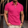 Men's Summer Waffle Striped Lapel Solid Color Button-up Short-sleeved Polo Shirt