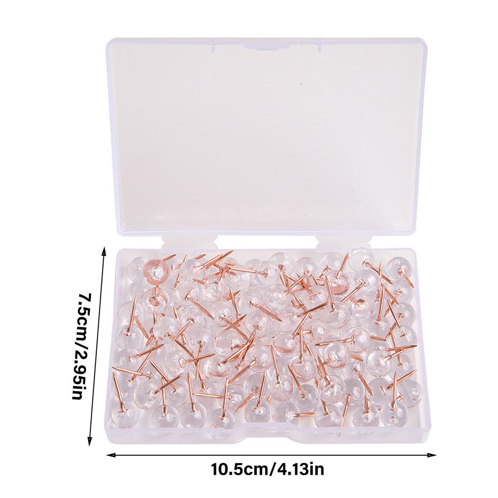 100pcs Rose Gold Thumb Tacks Large Size with Clear Round Head Elegant Designs Tacks Set for Bulletin Boards & Crafts