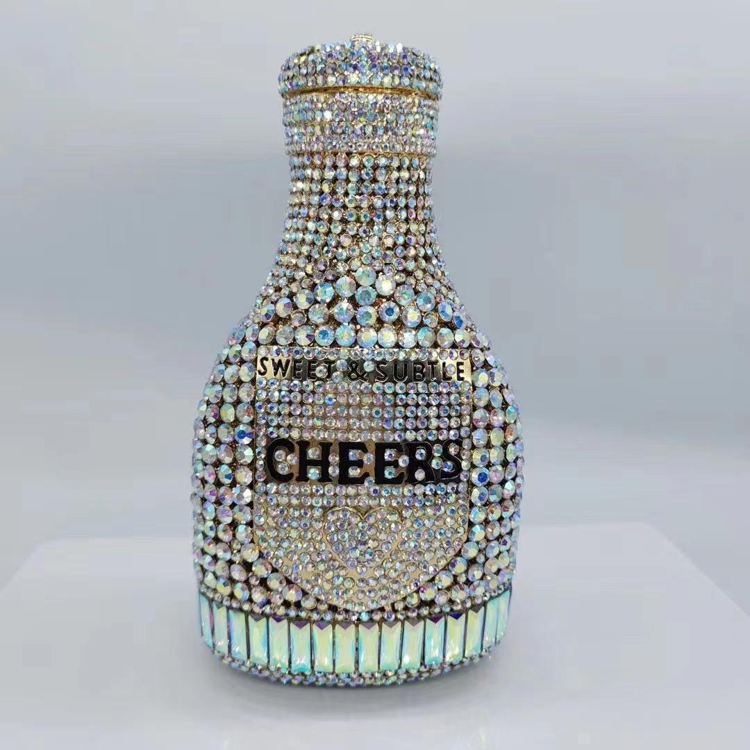 

Women s Fuchsia/Gold CHEERS Rhinestones Evening Bag Luxury Diamond Hard Metal Clutch Minaudiere Wedding Party Crystal Handbags 20cmX12cmX7.5cm