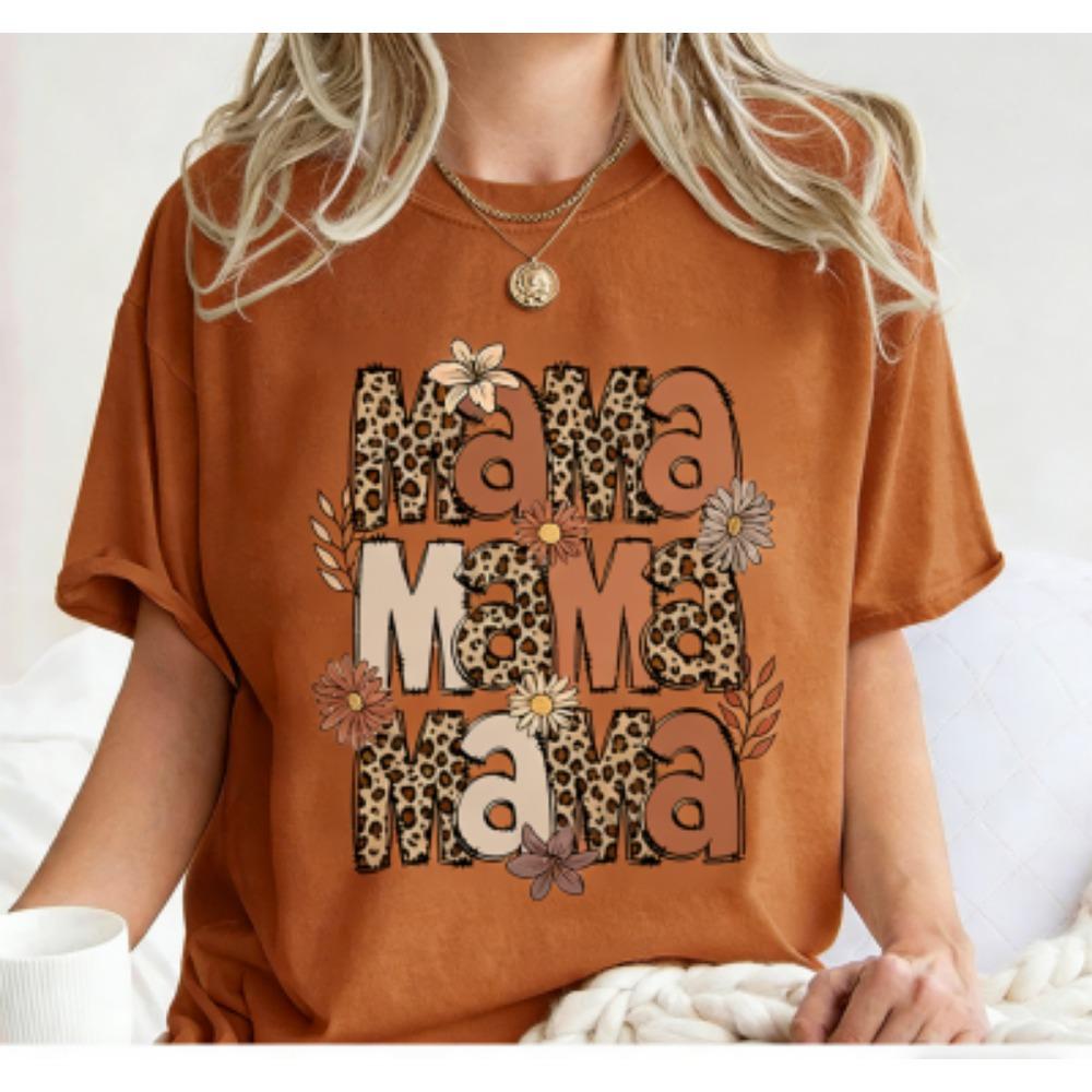 Funny Stripe Colorful Leopard Mama Print Women's Short Sleeves T-Shirt Loose Casual Summer Outdoor Street Women's Tees Tops