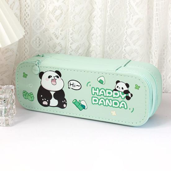 Dual-Layer Pencil Case Faux Leather Cute Stationery Bag Large Capacity Portable Pen Pouch for School Office Supplies