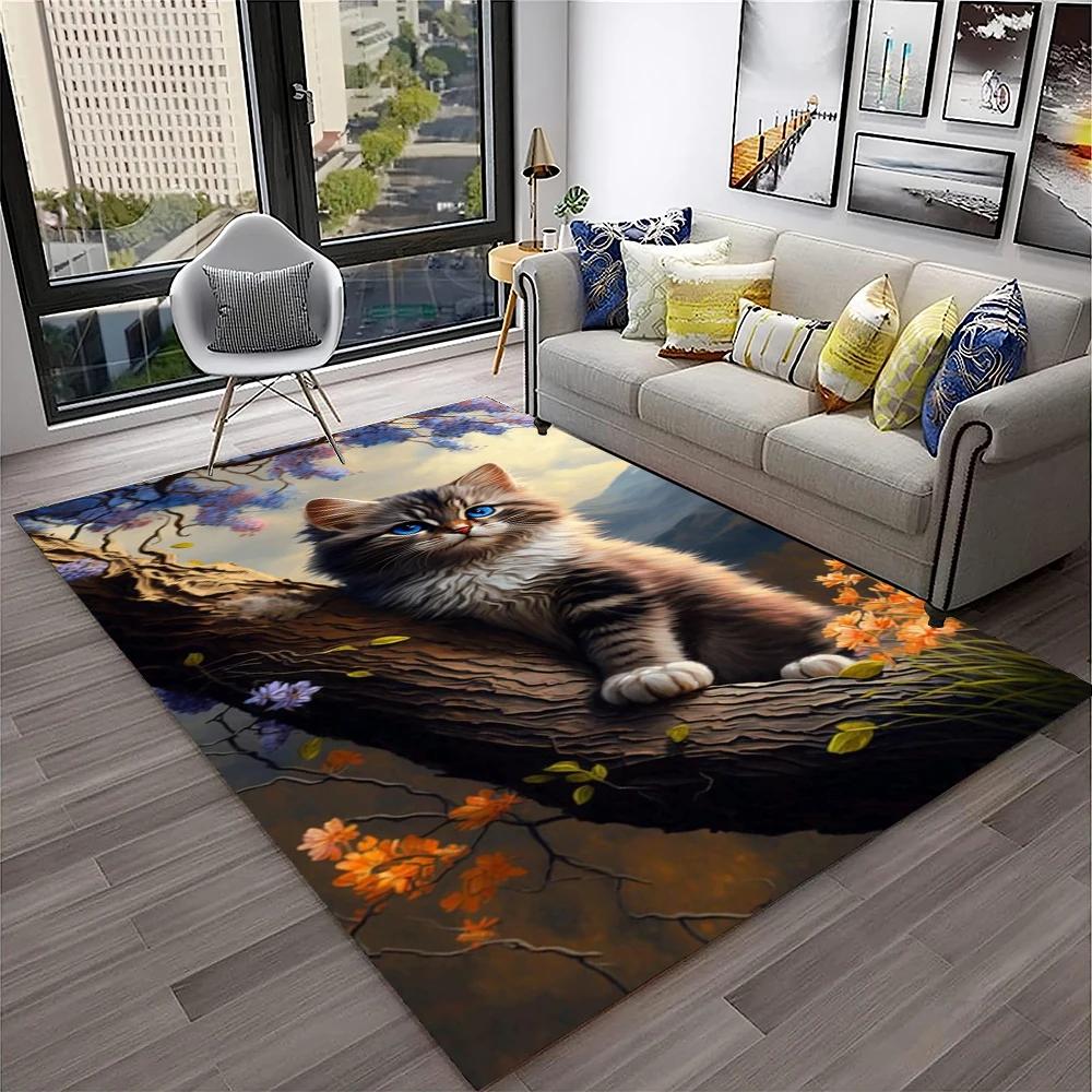 3D Cute Cat Flower Cartoon Carpet Rug for Home Living Room Bedroom Sofa Doormat Decor,Child Play Area Rug Non-slip Floor Mat
