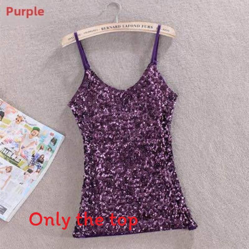 Polyester Sequin Tank Top For Women Spring Slim Fit Casual Blouse