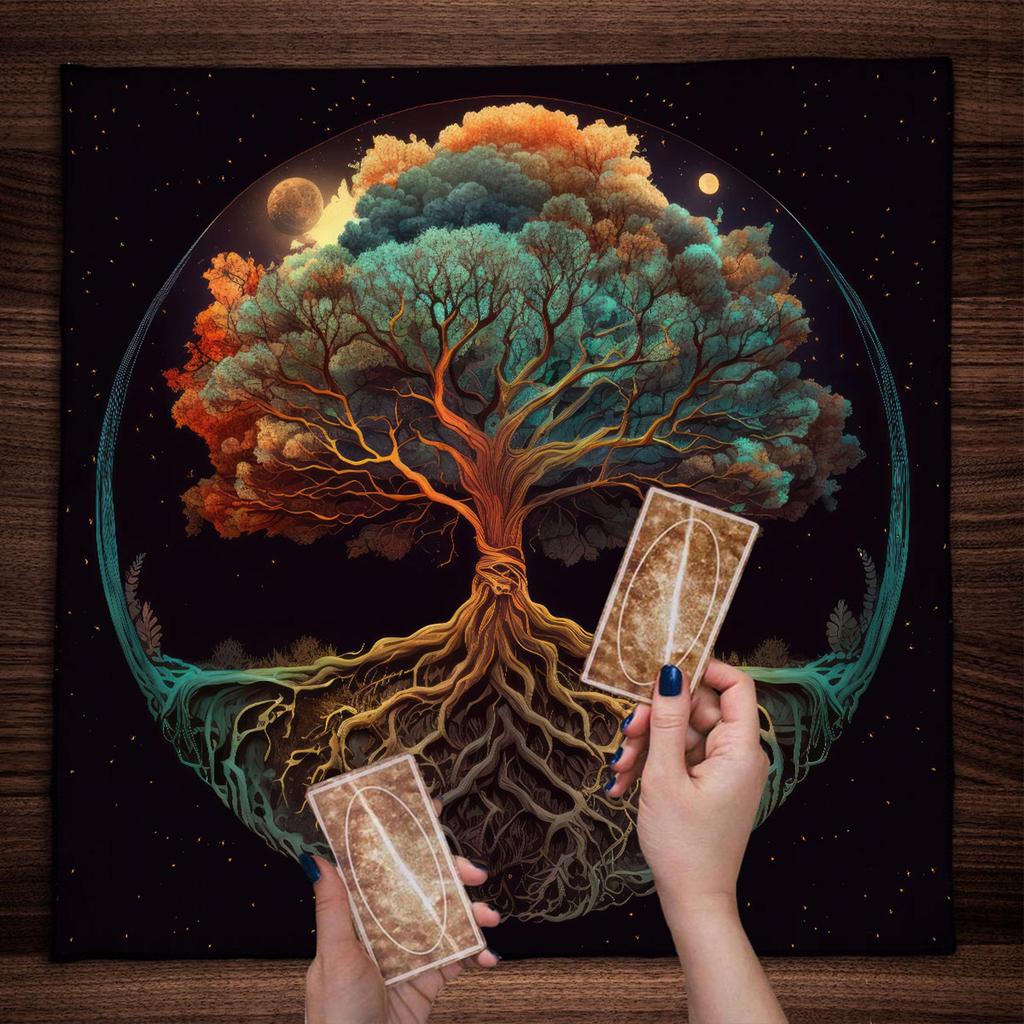 Tarot Card Tablecloth Altars Cloth Trees Of Life Tablecloth Astrology Divinations Non-Slip Mat Tapestry Home Decorations