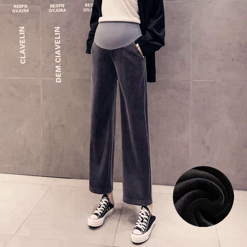 Chenille Velvet Wide-Leg Maternity Pants - Spring/Autumn, Outdoor Casual, Plus Belly Support