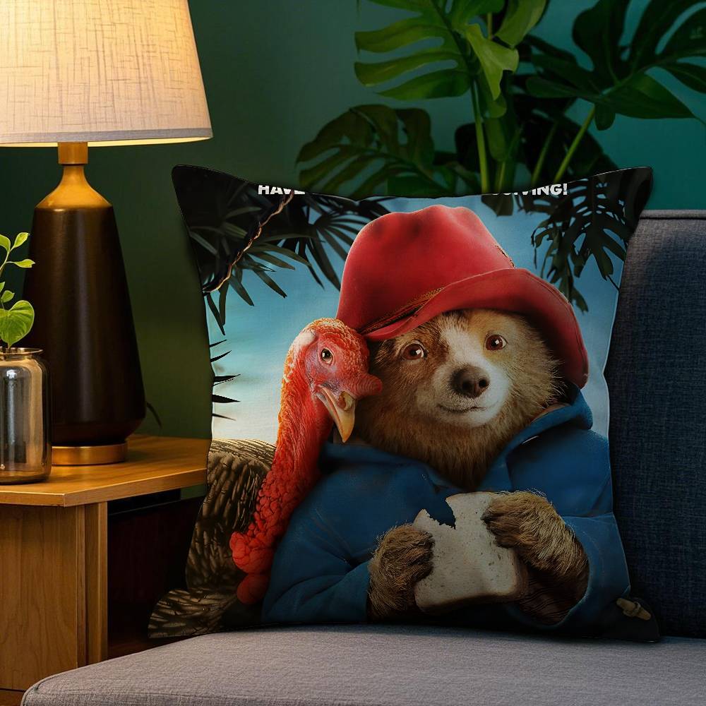 Cute P-Paddington Bear Pillow Case Plush Fabric Soft Double Sided Print Sofa Cushion Cover Throw Pillow Covers