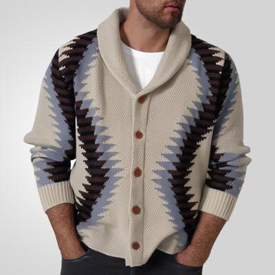 New Versatile Autumn And Winter Cardigan Men'S Retro Knitted Sweater Jacket Long Sleeved Heavy Jacquard Sweater