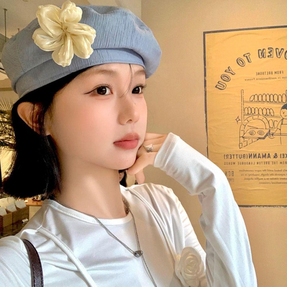 French Style Painter Hat Versatile Artist Cap Breathable Flower Beret  Holiday