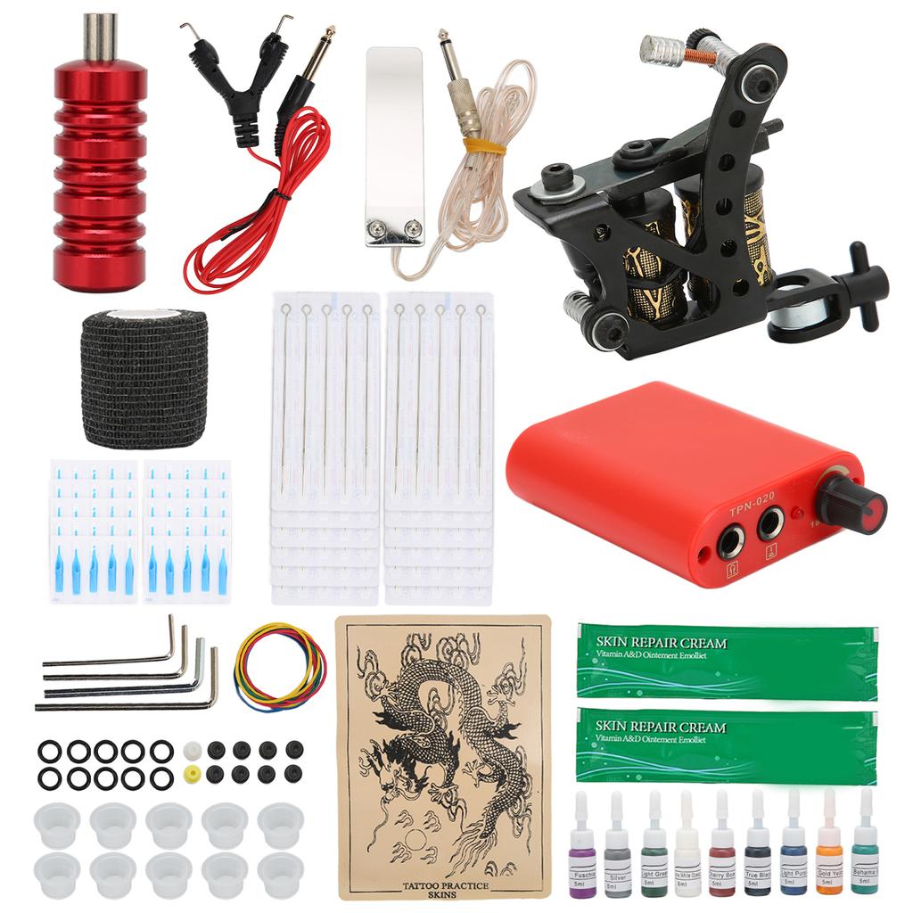 Coil Tattoo Machine Set Power Supply Clip Cord Foot Pedal Practice Skin Tattoo Kit for Beginner