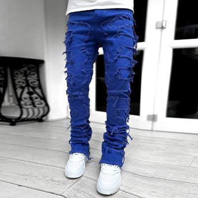 Erkek Kot Trendy Sokak Stili Streç Patchwork Kot Yumuşak Rahat Erkek Pantolon Günlük Giyim için Dış Mekan