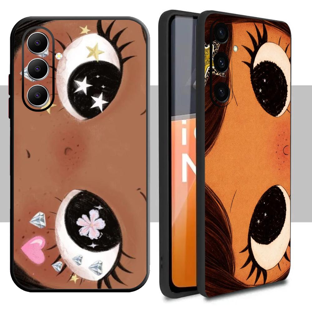 Big-eyed Cute Girl Cartoon Design Phone Case For Samsung Galaxy S26 S25 S24 S23 S22 S21 Plus Ultra Note20 Soft Black