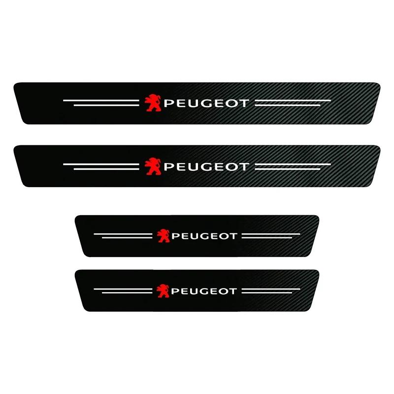 Carbon Fiber Car Logo Threshold Strip Auto Door Sill Pedal Sticker For Peugeot GT 308 408 508 2008 206 207 307 RCZ 208 4008 3008