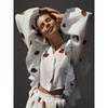 European and American Fashion Cotton Linen Frill Strawberry Print Short Dress Homewear Set Shirt and Skirt Set