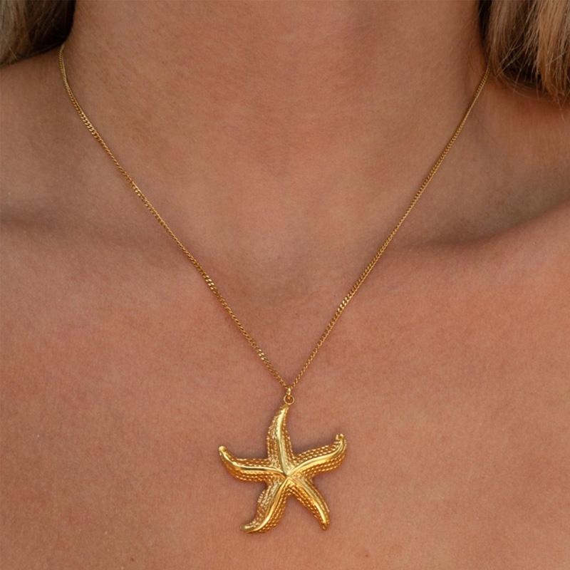 

316L Stainless Steel Starfish Pendant Necklaces Foxanry Trendy Simple Elegant Non-fading Seaside Party Jewelry Gifts EL0028 золотий