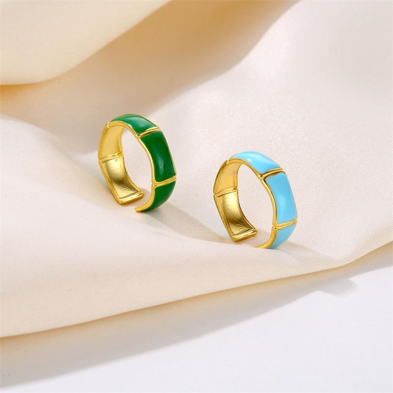 Delicate Enamel Rings For Women Adjustable Stainless Steel Square Checkered Dripping Oil Ring Bosnian Jewerly