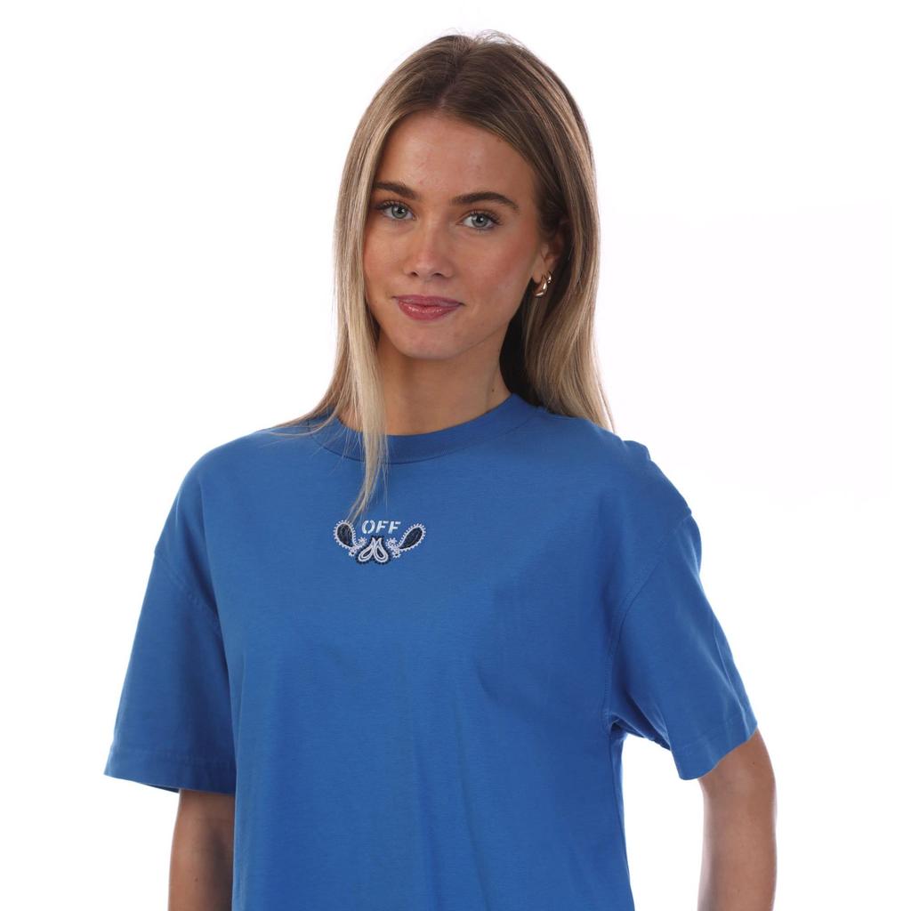 Off White Womens/Ladies Bandana Embroidered Casual T-Shirt