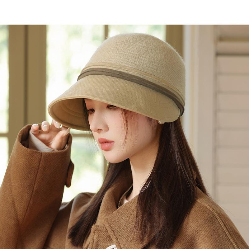 

Stitching Knitted Hat Women s Autumn Winter Basin Hat Vintage Warm Cap бежевый