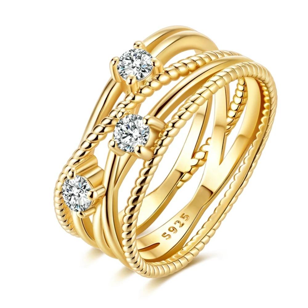 925 Silver Shine Zircon Ring Original Stone Multi Layer Wide Rings For Women Fine Jewelry Wedding Party Gift