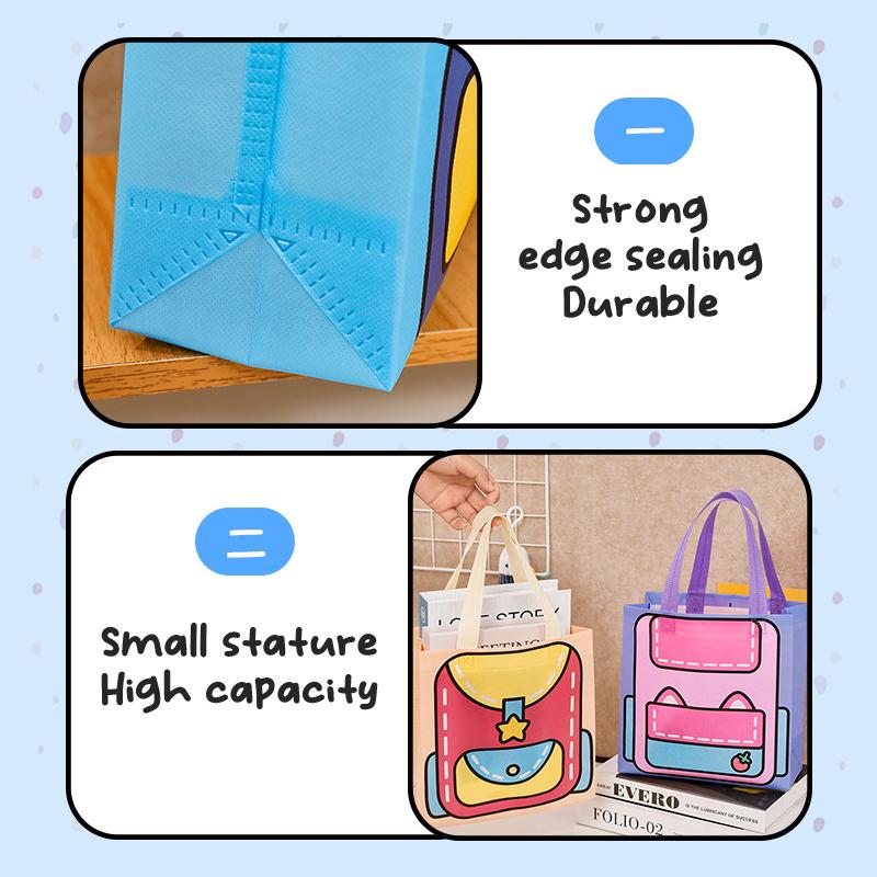 Dopamine Color Schoolbag Pattern Non-Woven Packaging Bag With Handle Candy Snack Food Book Clothes Storage Bag Student Supplies
