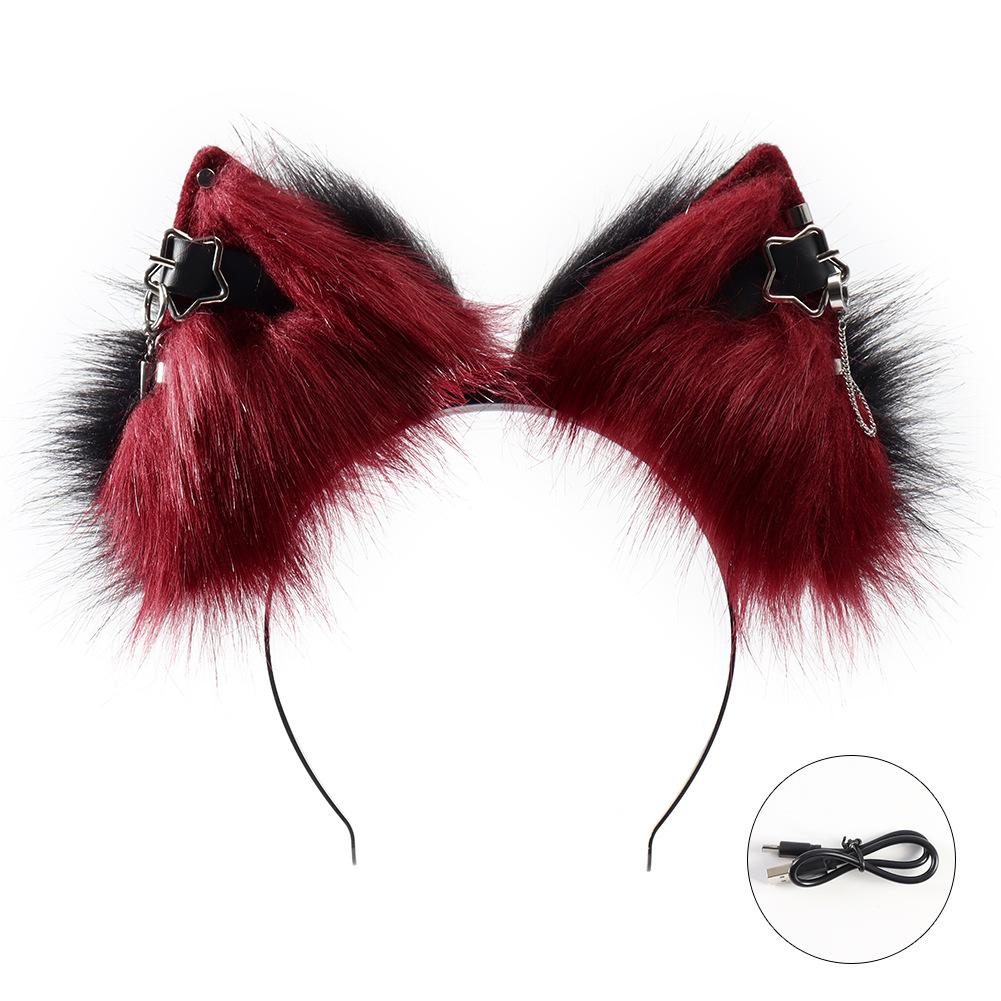 Plush Electric Animal Ear Headband Rechargeable Detachable Fox Ear Lolita Comic Show Prop Cat Ear Cosplay Accessories Halloween
