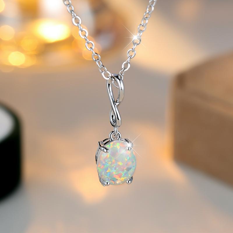 Oval White Fire Opal Pendant Necklaces for Women Accessories for Wedding Party Birthday Gift Fashion Jewelry