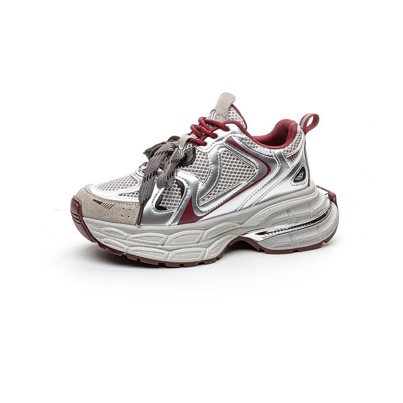 Muffin platform dad shoes women's 2025 autumn new leather splicing breathable wear-resistant casual sports shoes ins tide