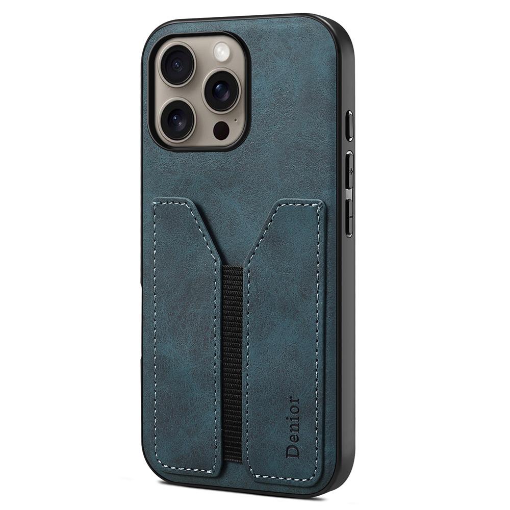 DENIOR For iPhone 16 Pro Case Elastic Card Holder PU Leather+TPU+PC Phone Cover