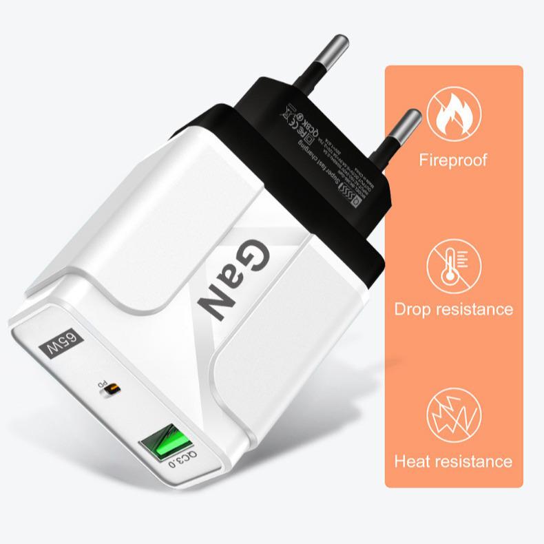 PD33W GaN QC3.0 Multi-Port 9V/12V Fast Charger, European Standard.