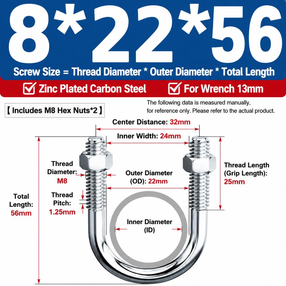 Multifunctional U-shaped Pipe Clamp with Screw Nut Fixed Clamp Pipes, Building Fasteners