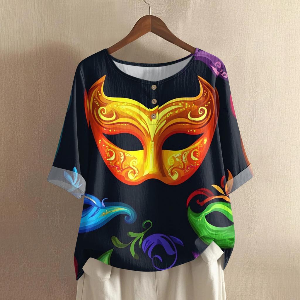 Damska Modna I Codzienna Koszula Z Krótkim Rękawem Z Okrągłym Dekoltem Bawełniana I Lniana Bluzka Top