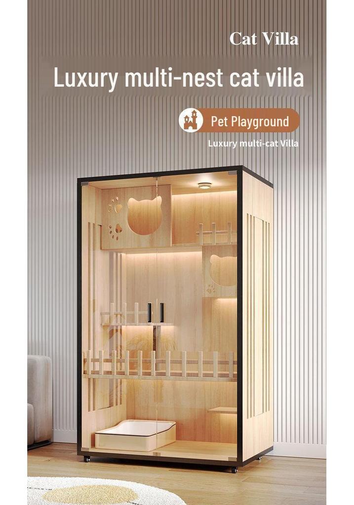 Wooden Indoor Cat Villa: Multi-Functional Pet Cabinet Shelter and Bed