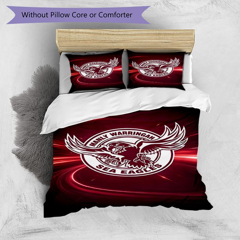 3pcs Duvet Cover Set (1*Duvet Cover + 2*Pillowcase, Without Core), Manly Warringah Sea Eagles Print Bedding Set, Bedroom Decor, All‑Season, Birthday G