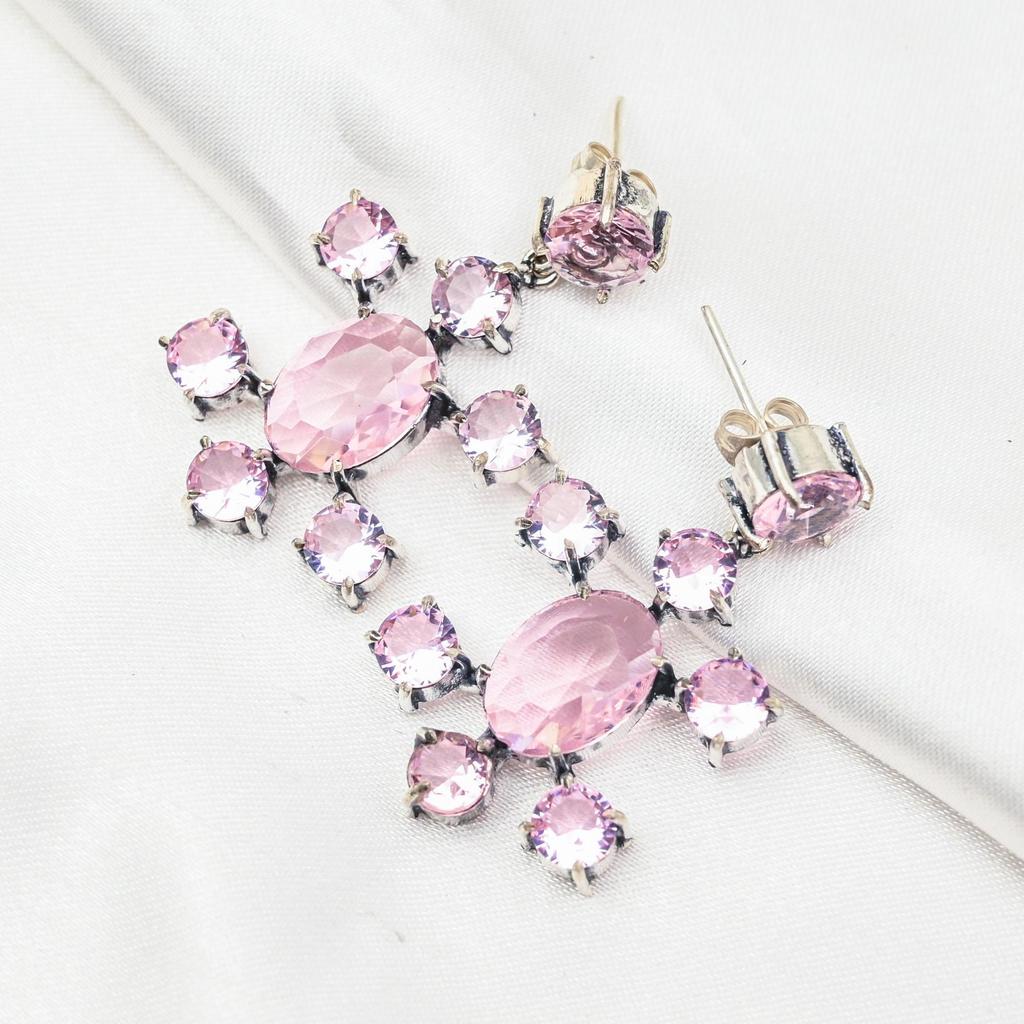 Pink Kunzite Earrings Gemstone Jewelry, 925 Solid Sterling Silver Earrings, Handmade Jewelry Birthstone Earrings, Gift For Him