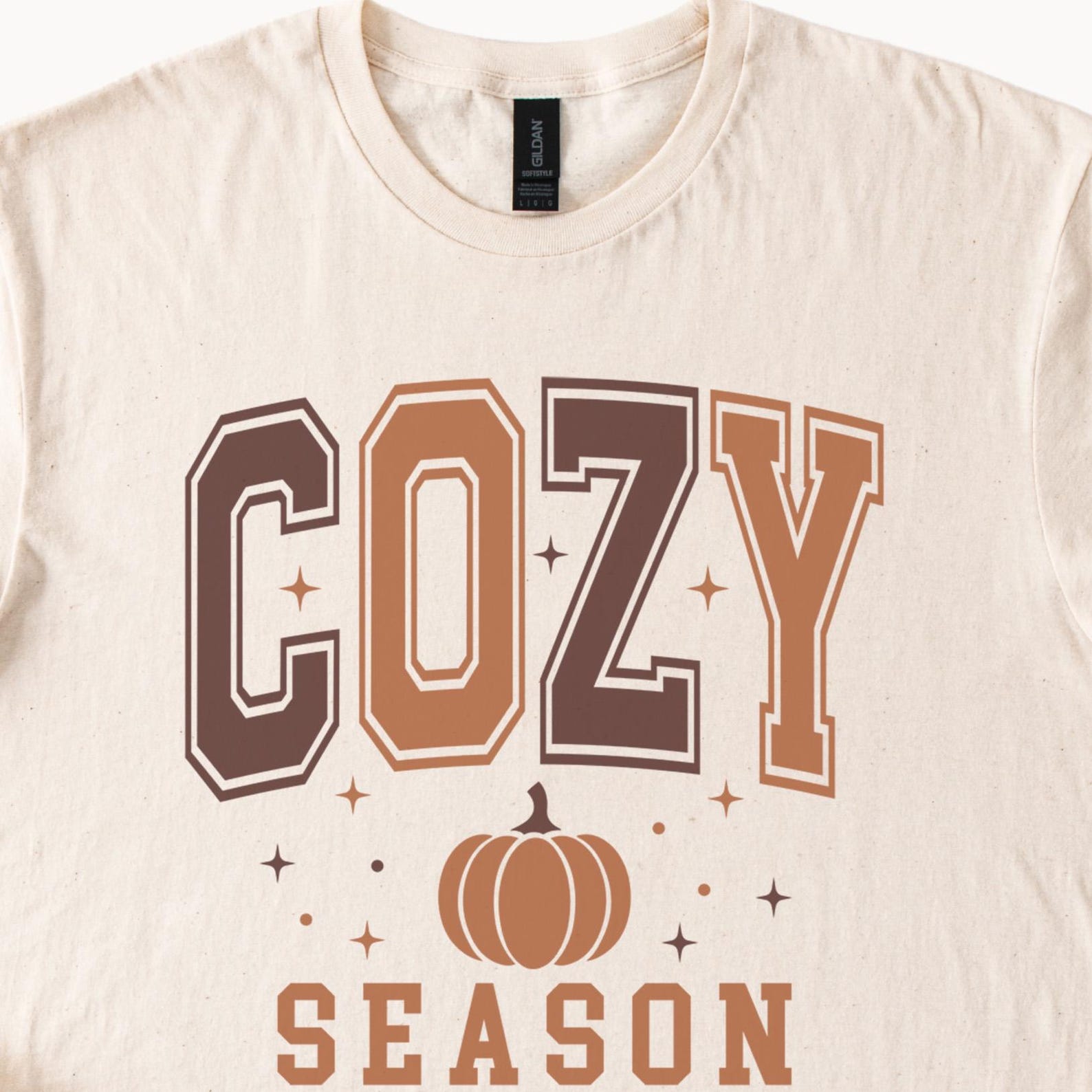 Cozy Season T Shirt Fall Pumpkin Graphic Tee Autumn Aesthetic Comfort Colors Soft Neutral Brown Orange Lettering Cute Cozy Shirt 100