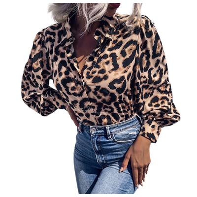 Ladies Vintage Tops Loose Long Sleeves Lapel Leopard Shirts Women's Fashion Shirts, Casual Long Sleeves Button Up Shirts Tops