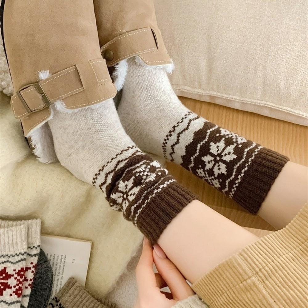 Wollene Mittelrohrsocken Retro Fair Isle Warme Wollsocken Lässige Stacksocken für Männer und Frauen