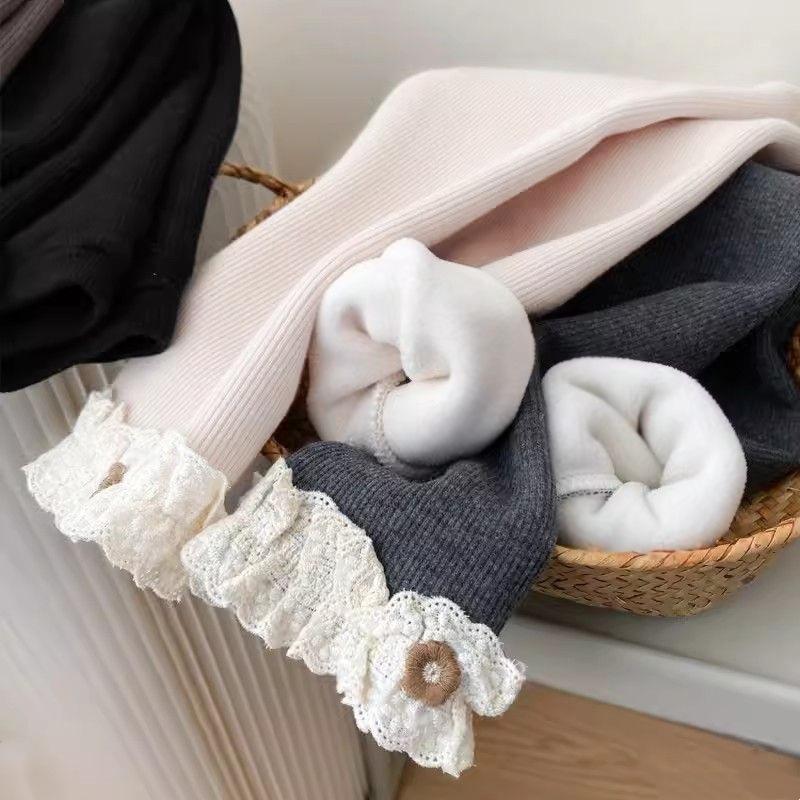 Baby Girls Thermal Leggings Spring Autumn Winter Kids Lace Flower Cute Simplicity Tight Trousers Children Skinny Pants