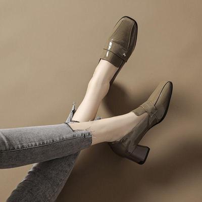 Women's Summer Footwear Office Chunky Heels Square Toe Green Block Heel Shoes for Woman 2025 Loafers 39 On Sale Popular Non Slip