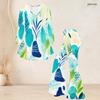 Women Plus Size Printed Round Neck Three Quarter Sleeve Flared Top And Flared Pants Two Piece Set