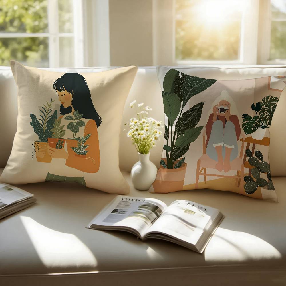 F-Blumen P-Pflanze G-Mädchen Kissenbezug Hausstaubmilben-Schutz Kissenbezug Verdeckter Reißverschluss Seidig Kurzer Plüsch Sofakissenbezug